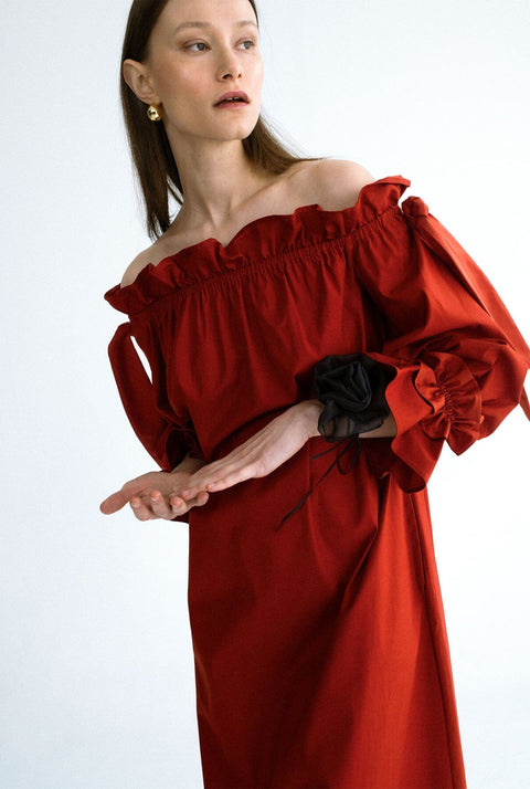 Vestido sin hombros - granate