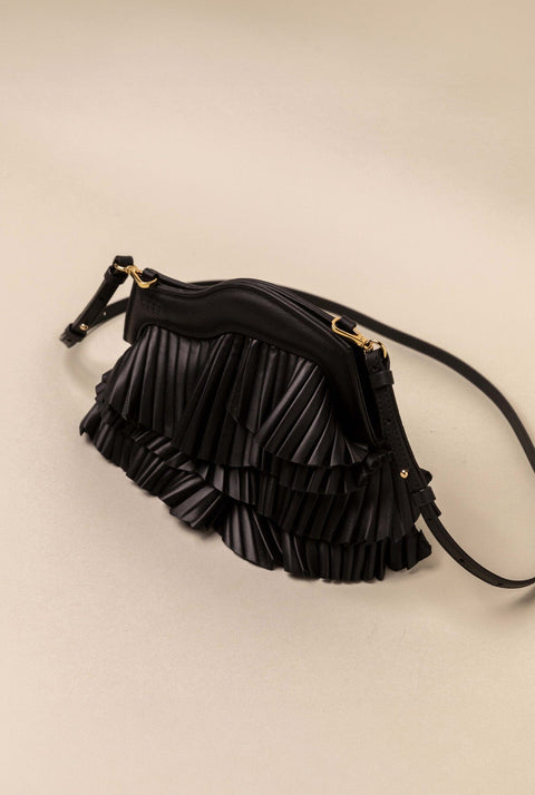 Vuelo Pleated Black Leather Soft Clutch