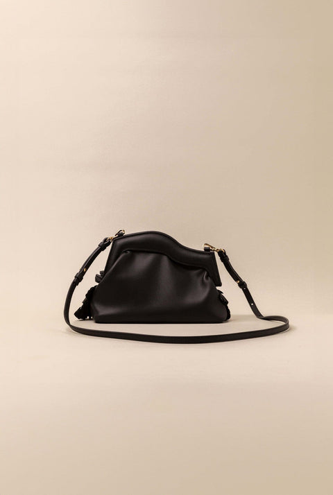 Vuelo Pleated Black Leather Soft Clutch