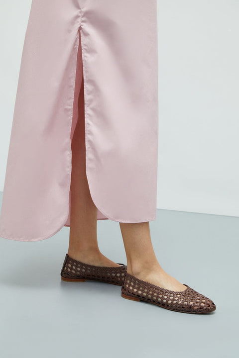 Ava Ballet Flats in Chocolate Woven Leather