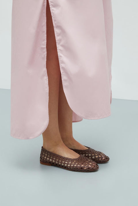 Ava Ballet Flats in Chocolate Woven Leather