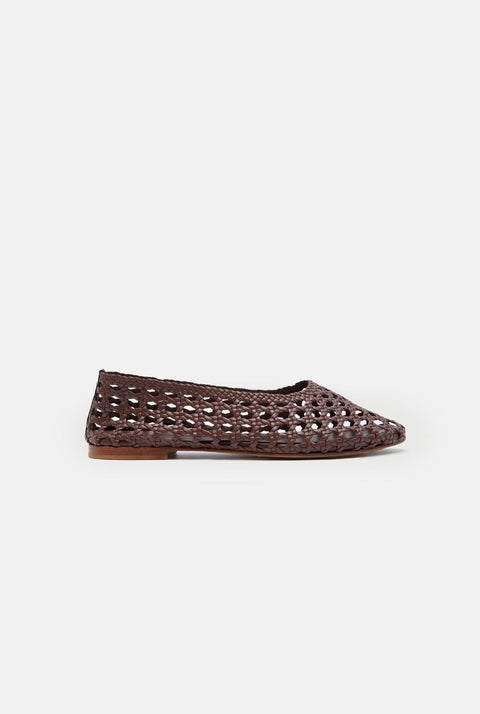 Ava Ballet Flats in Chocolate Woven Leather