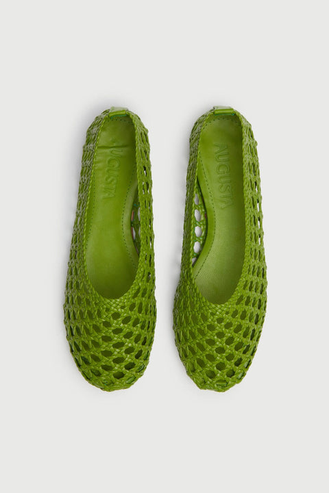Ava Ballet Flats in Green Woven Leather