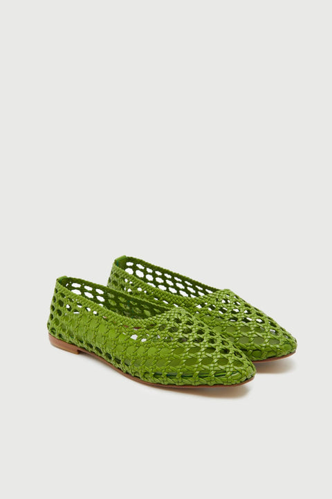 Ava Ballet Flats in Green Woven Leather