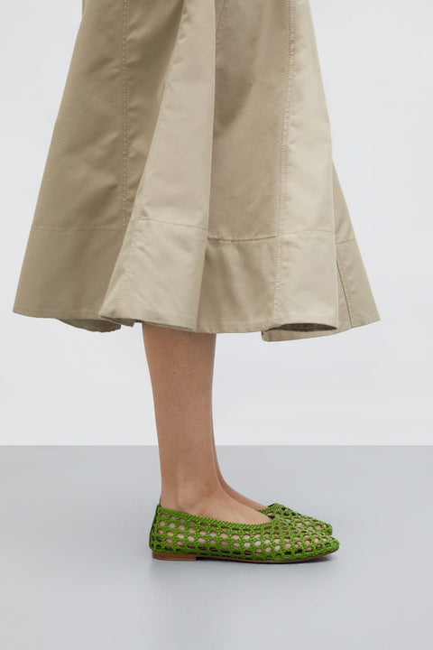 Ava Ballet Flats in Green Woven Leather