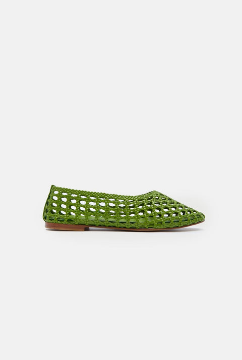 Ava Ballet Flats in Green Woven Leather