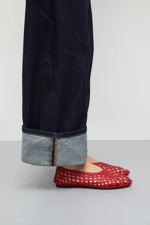 Ava Ballet Flats in Red Woven Leather