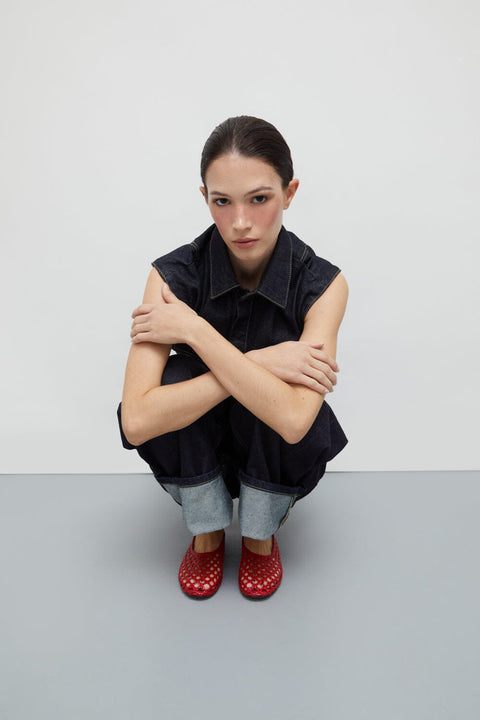 Ava Ballet Flats in Red Woven Leather