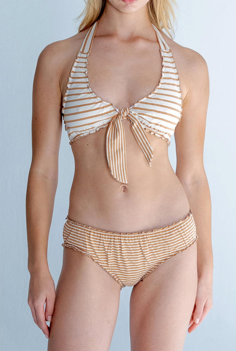 Bikini halter rayas beige
