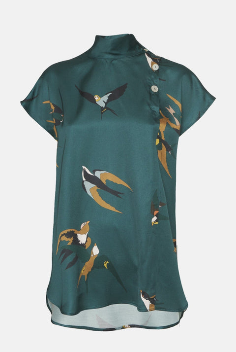 Blusa Julieta pájaros verde pato