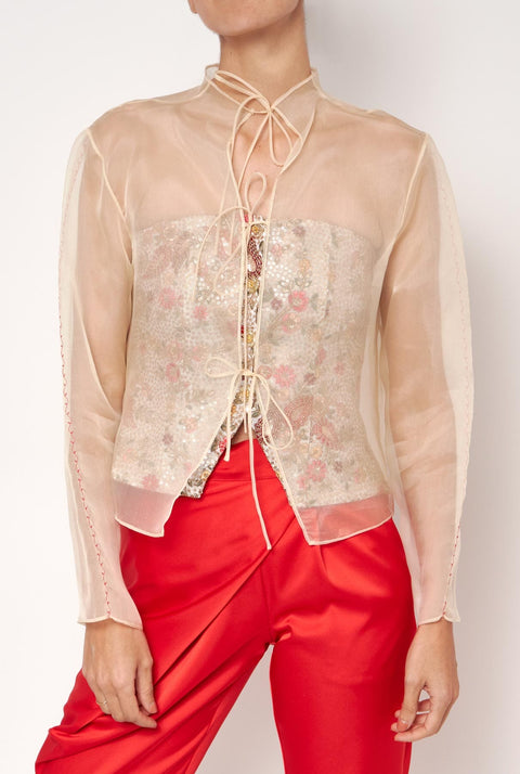 Blusa organza bordado rojo