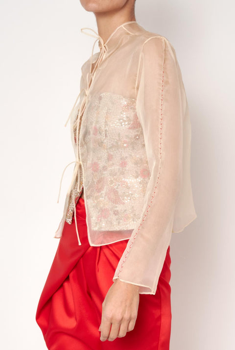 Blusa organza bordado rojo