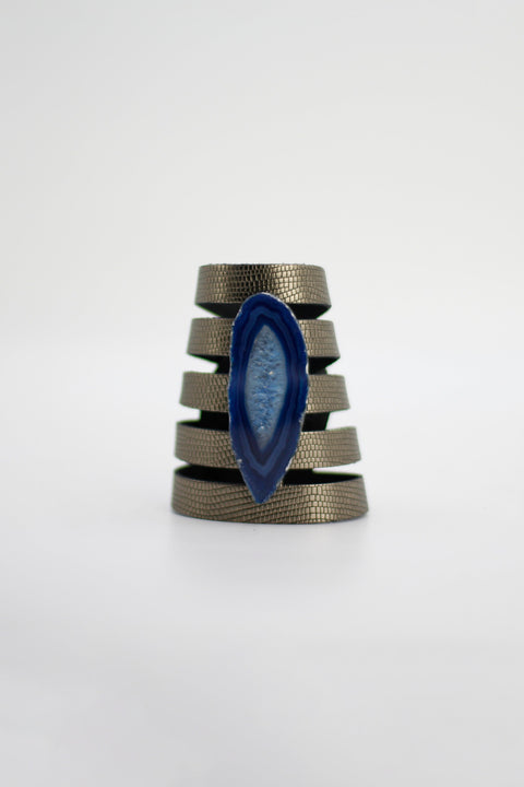 Brazalete Sol Grabado Plomo - Ágata Azul