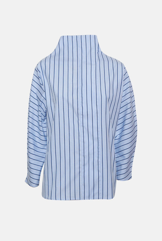 Camisa cierre lateral rayas azul marino y blancas