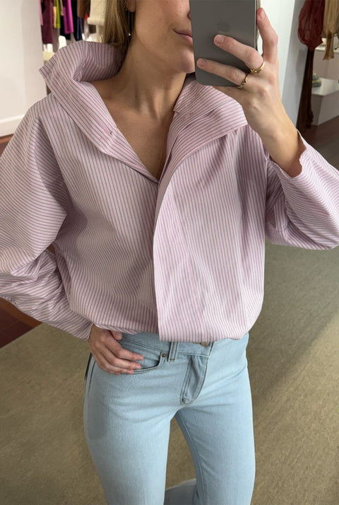 Camisa cierre lateral rayas rosa