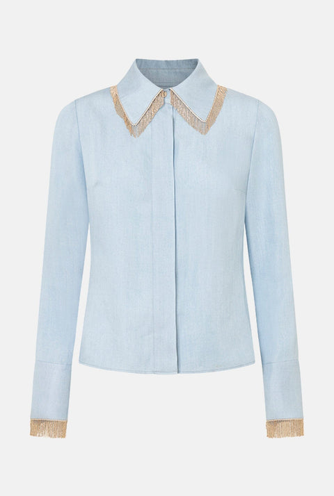 Camisa denim flecos metalicos