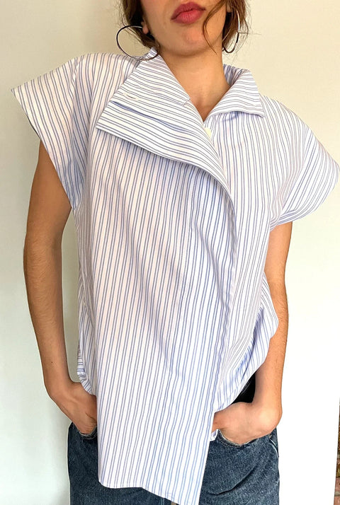 CAMISA LATERAL MANGA CORTA RAYAS AZULES