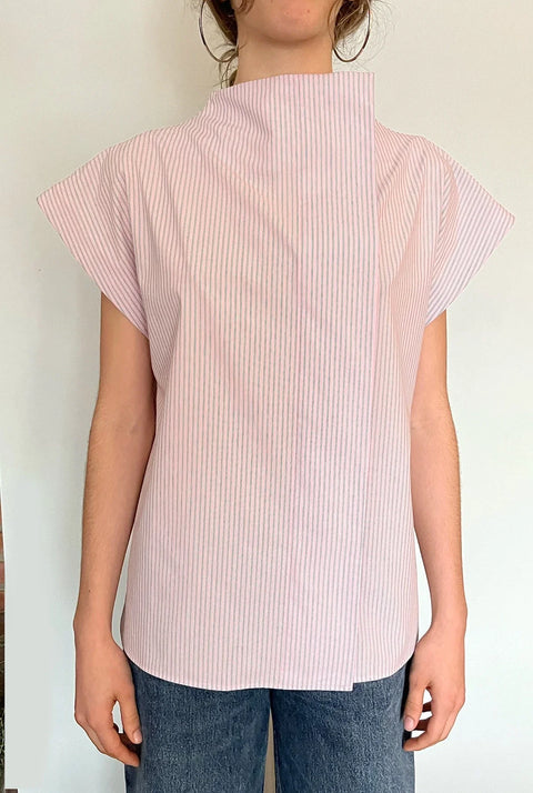 CAMISA LATERAL MANGA CORTA RAYAS ROSAS