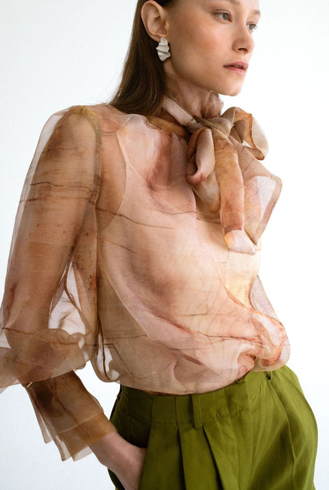 Camisa lazada organza estampada