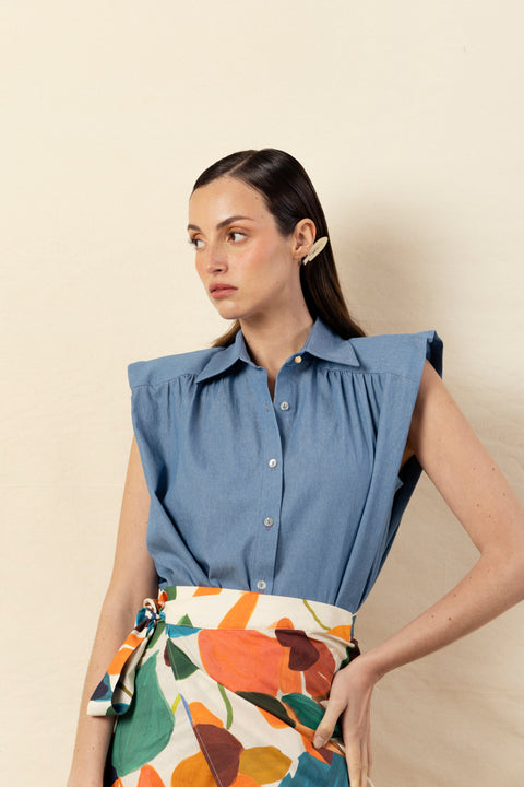 Camisa Marieta sin mangas denim