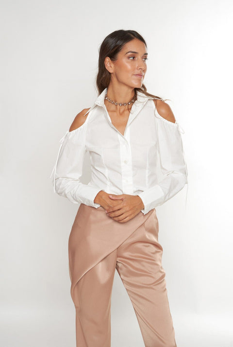 Camisa tafetán hombros fruncidos