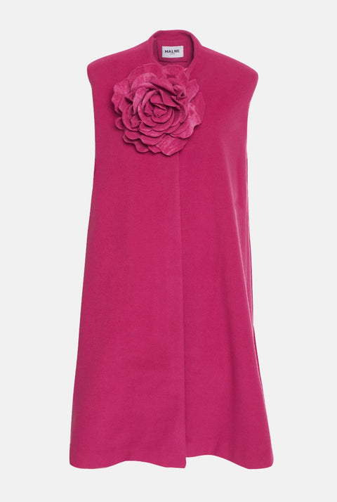 Capa de lana cashmere fucsia con flor