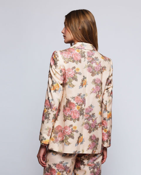 Chaqueta de algodón estampado floral naranja