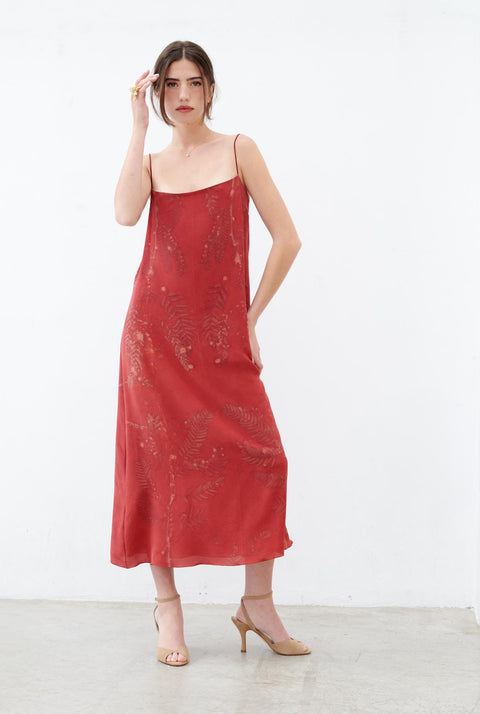 Vestido naranja Ecoprint con tinte natural - Pedido anticipado