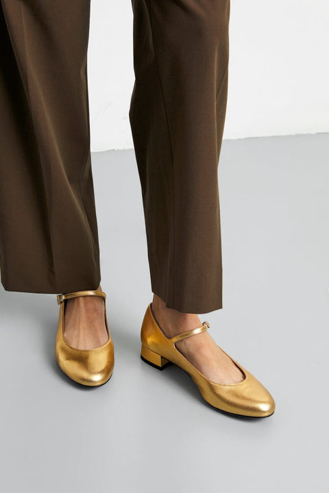 Emilia Mary Janes in Gold Leather