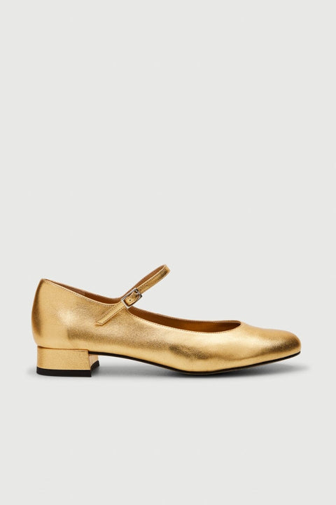 Emilia Mary Janes in Gold Leather