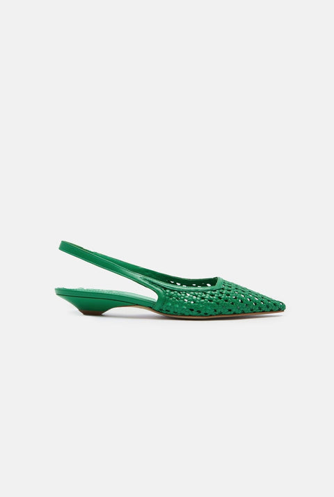 Harper Slingback Flats in Green Woven Leather