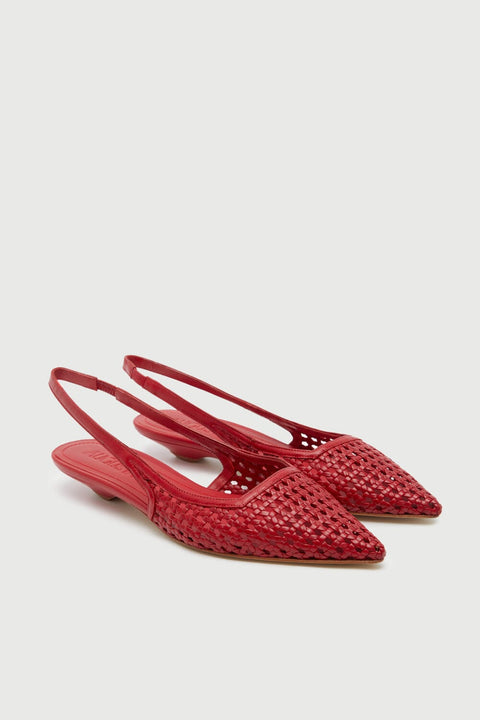 Harper Slingback Flats in Red Woven Leather
