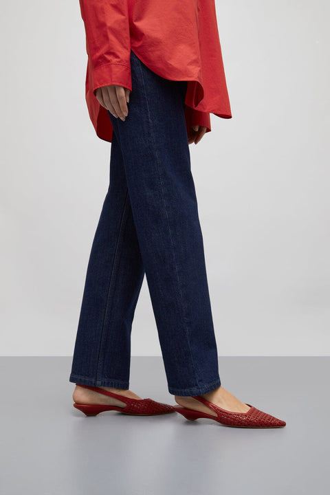 Harper Slingback Flats in Red Woven Leather