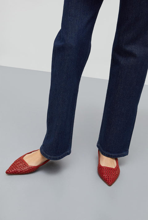 Harper Slingback Flats in Red Woven Leather