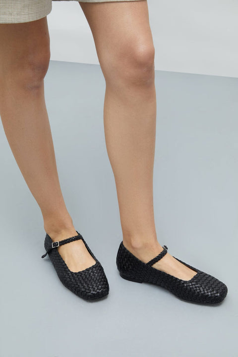 Julieta Mary Janes in Black Braided Leather
