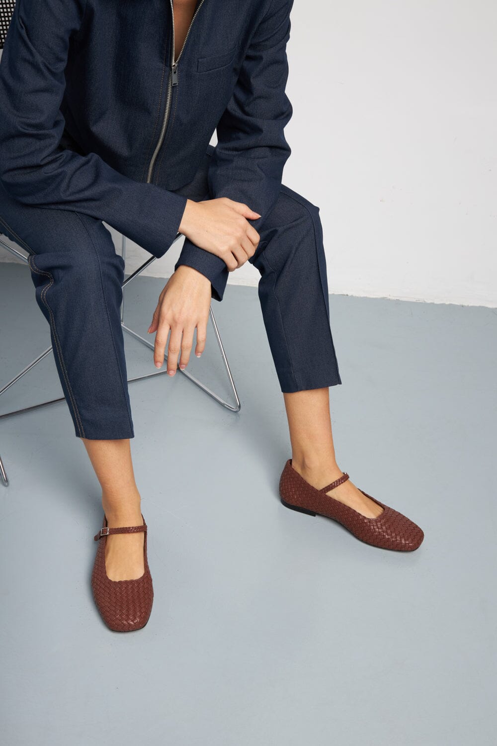 Julieta Mary Janes in Chocolate Braided Leather