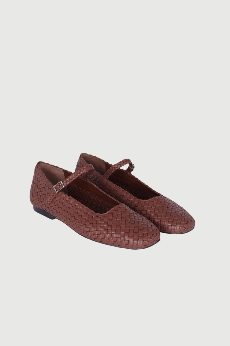 Julieta Mary Janes in Chocolate Braided Leather