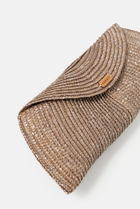 Leaf straw bag bronze taupe