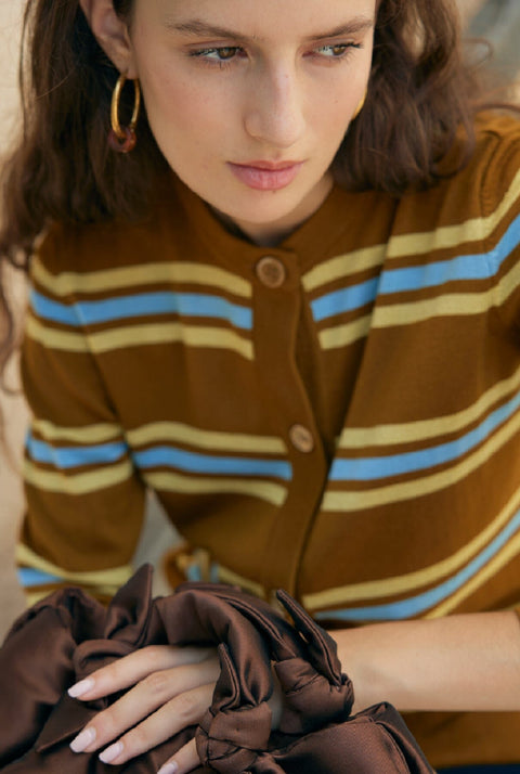 LIonel striped Cardigan - Olive Green
