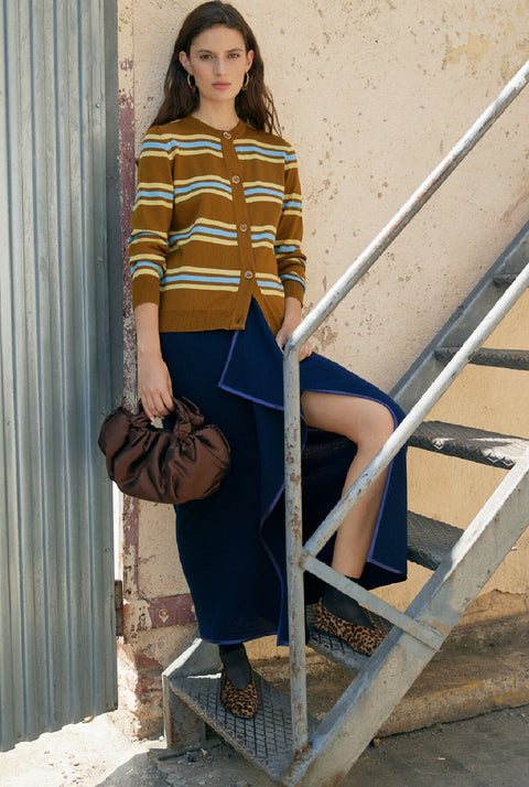 LIonel striped Cardigan - Olive Green