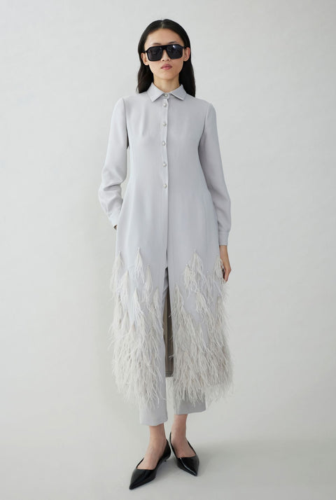 Long blouse with natural feathers