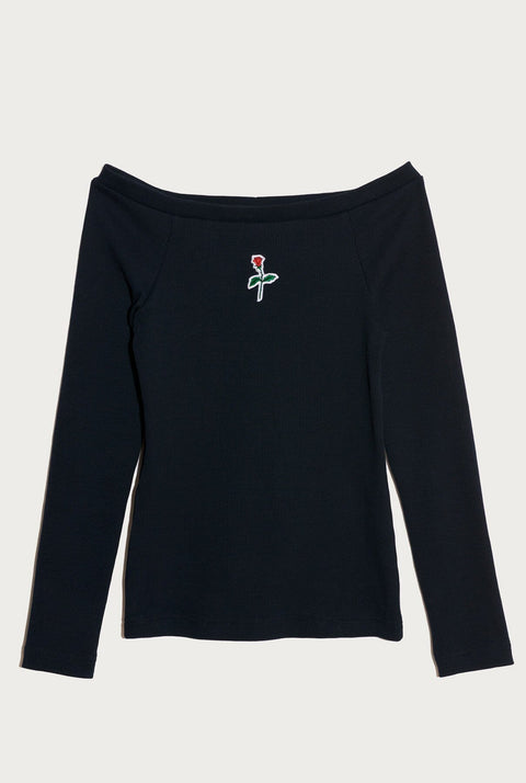 Navy Blue Off-the-shoulder Tee