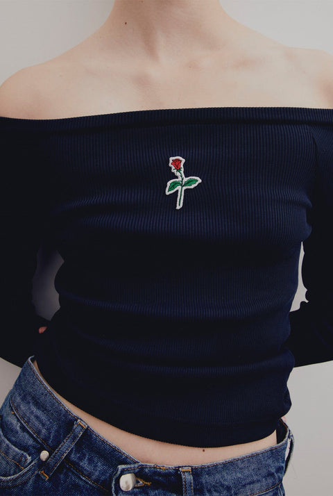 Navy Blue Off-the-shoulder Tee