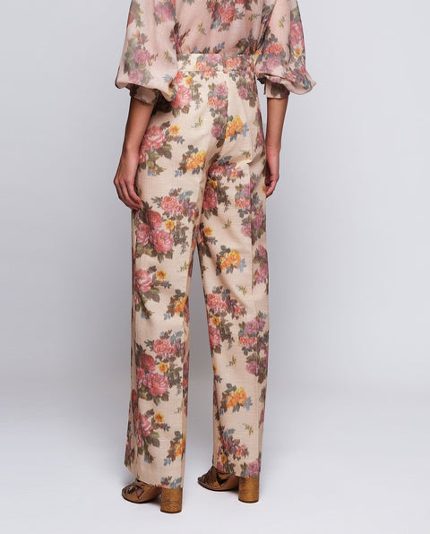Pantalón de algodón estampado floral naranja