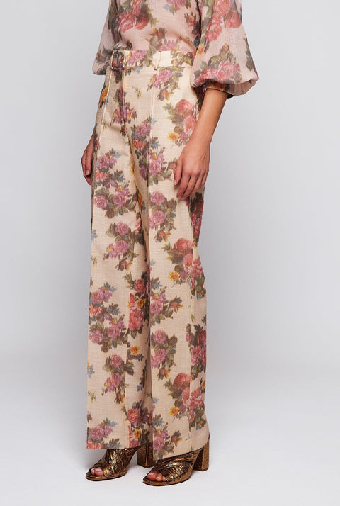 Pantalón de algodón estampado floral naranja