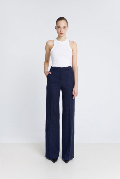 Pantalón flare lana azul