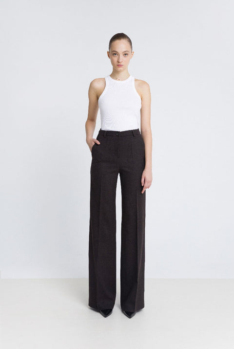 Pantalón flare lana marrón chocolate