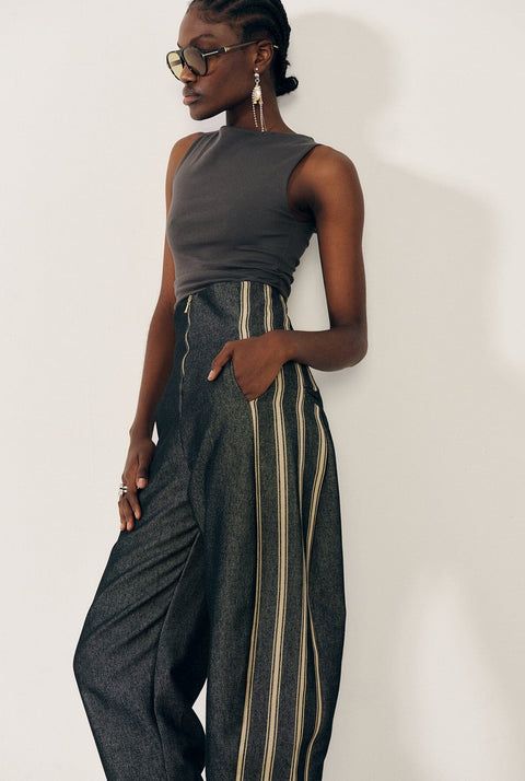Pantalon globo negro rayas