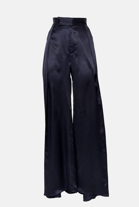 Pantalón palazzo de seda azul marino