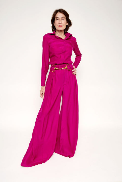 Pantalón palazzo de seda fucsia